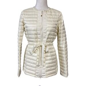 J McLaughlin Jacket Womens XS White Long Quilted Down Belted Puffer Coat